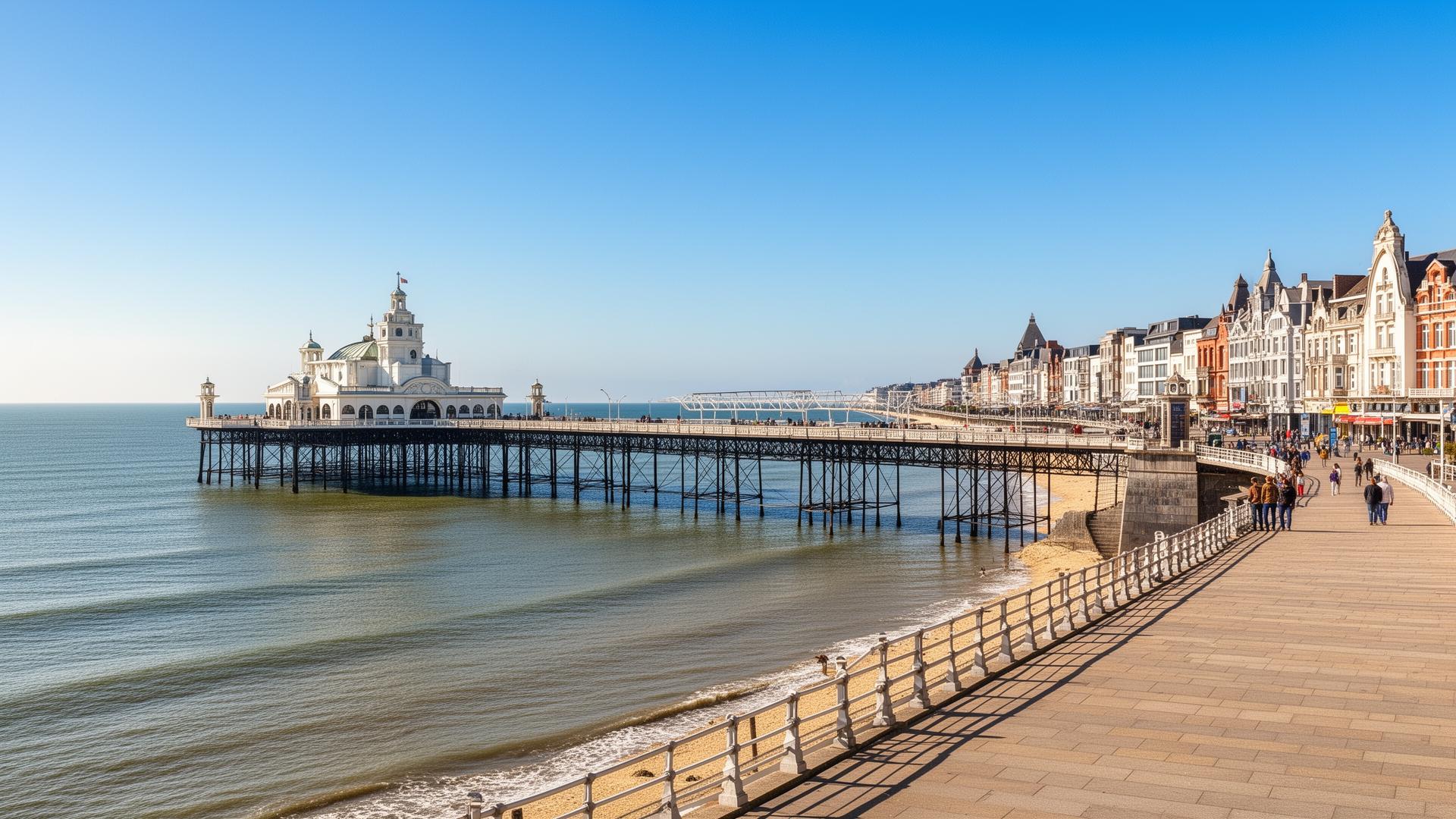 Pier en boulevard van Blankenberge aan de Belgische kust