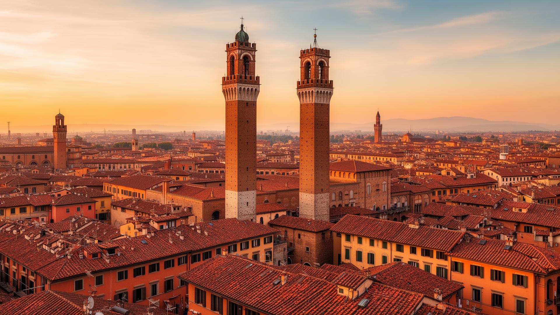 Bologna Italië met Due Torri en rode daken