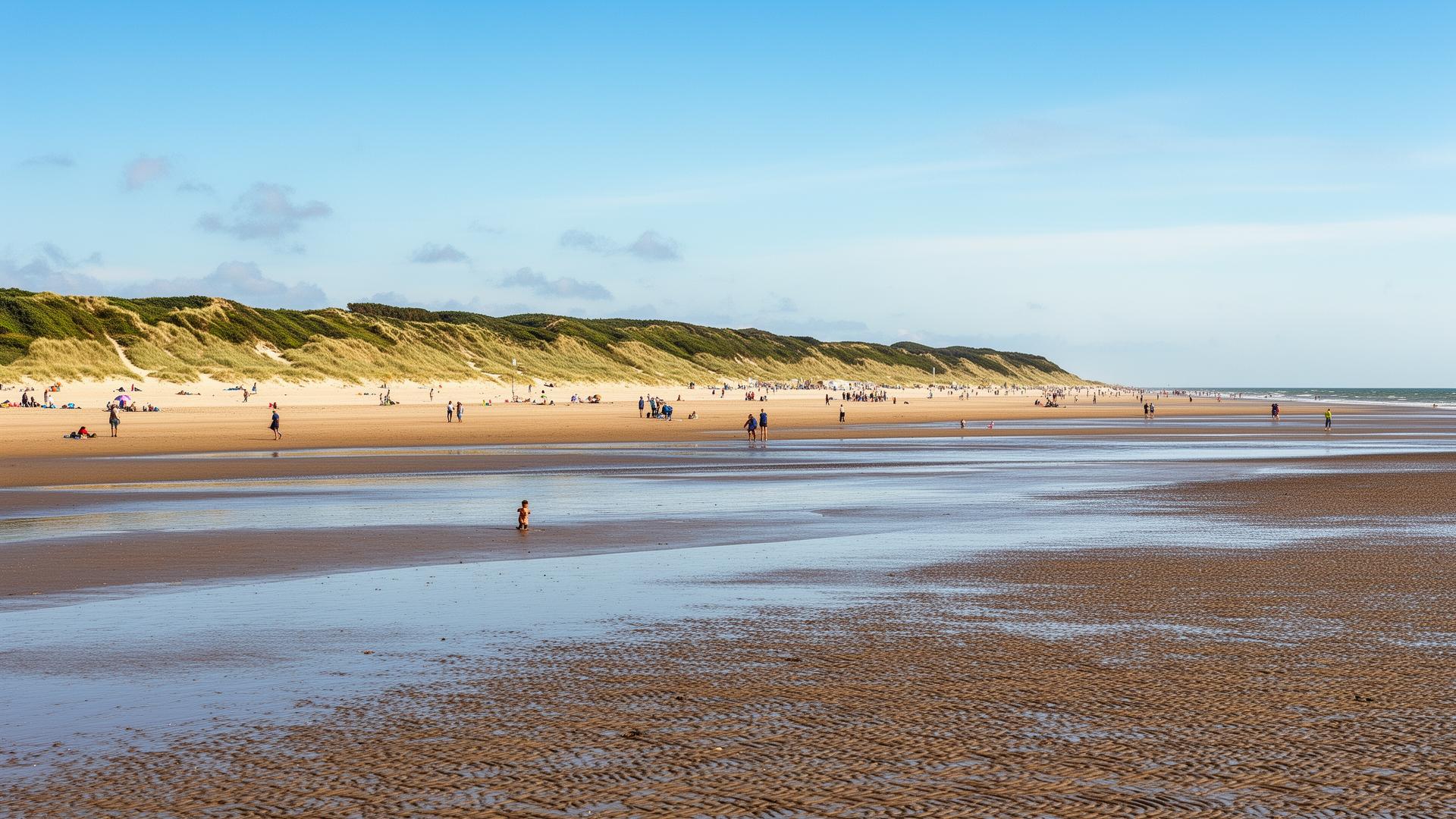 Breed strand en duinen van De Panne aan de Belgische kust