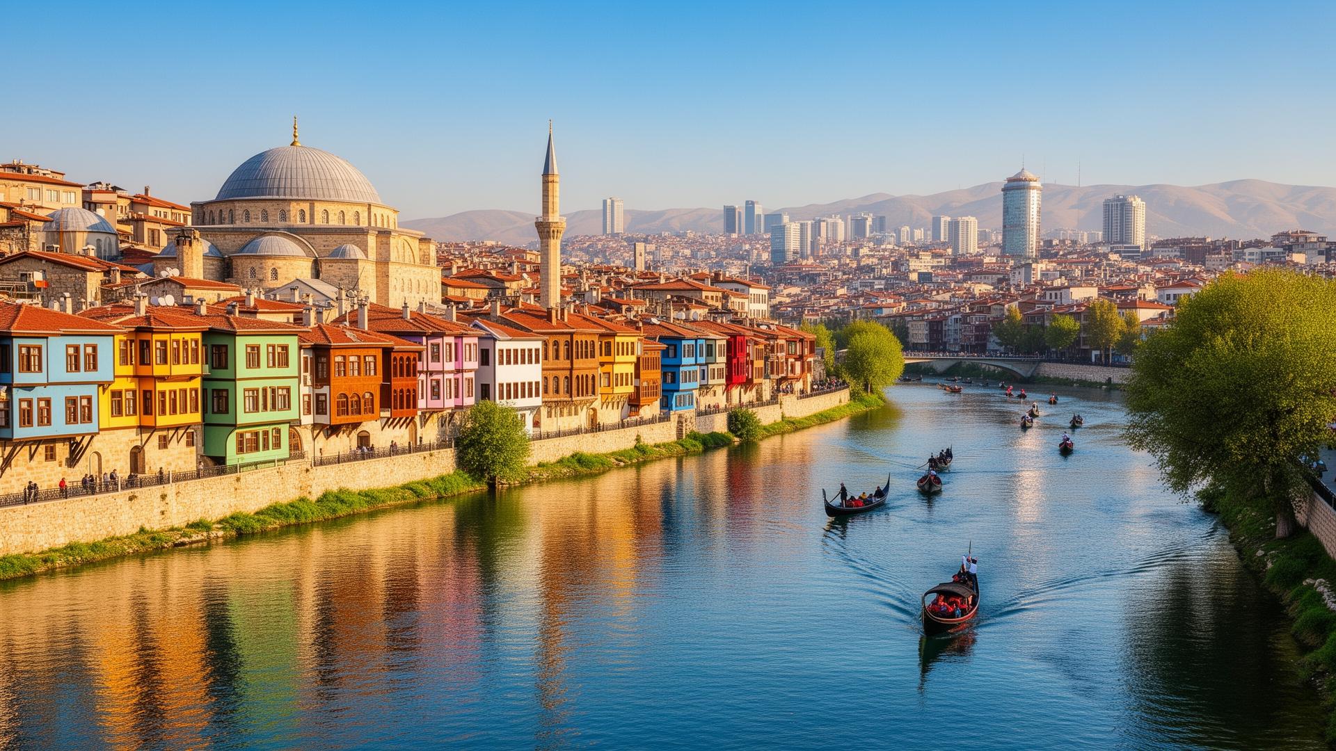 Eskişehir Porsuk rivier met kleurrijke huizen en gondels 2026