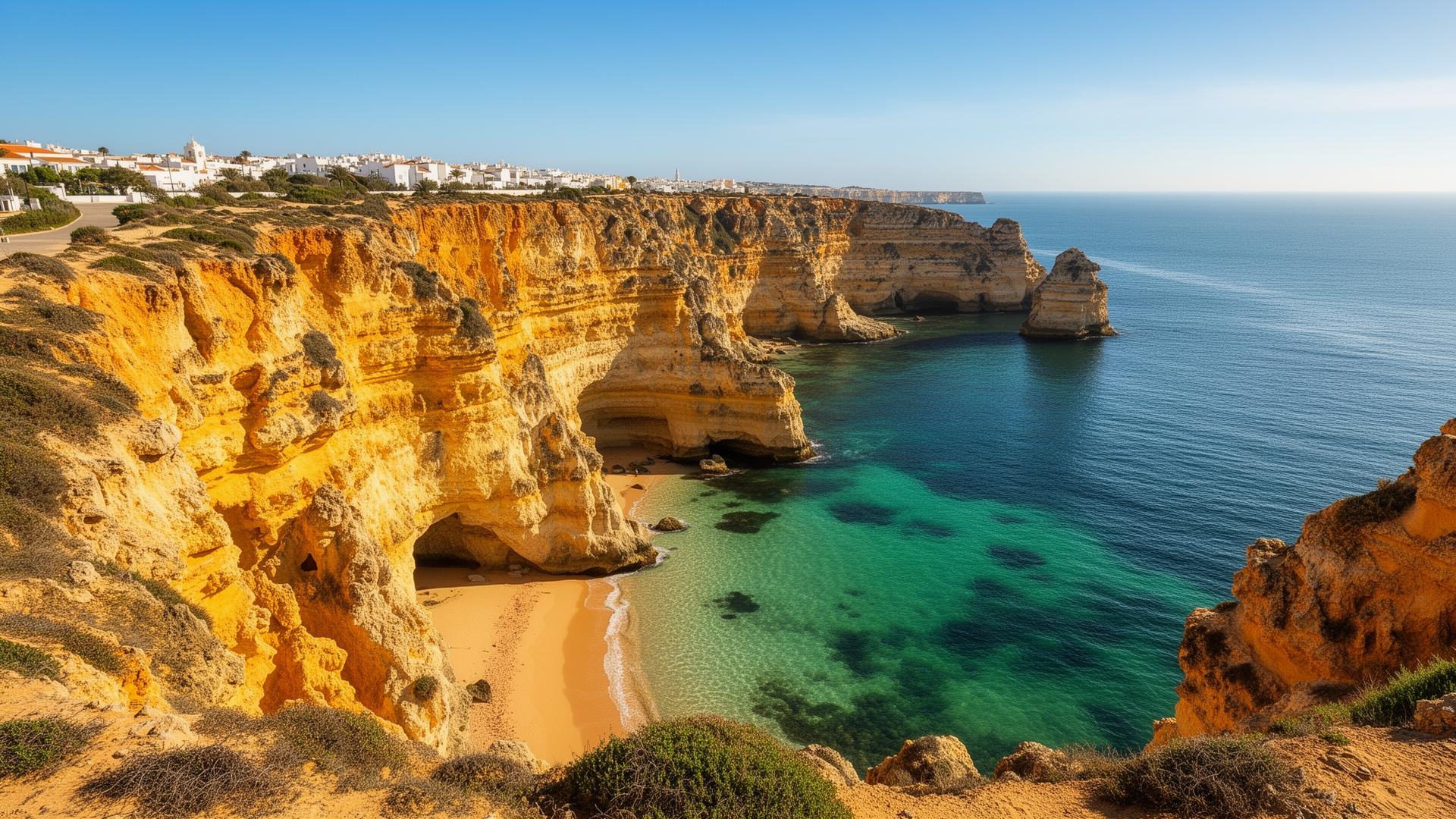 Gouden kliffen en strand in de Algarve bij Faro