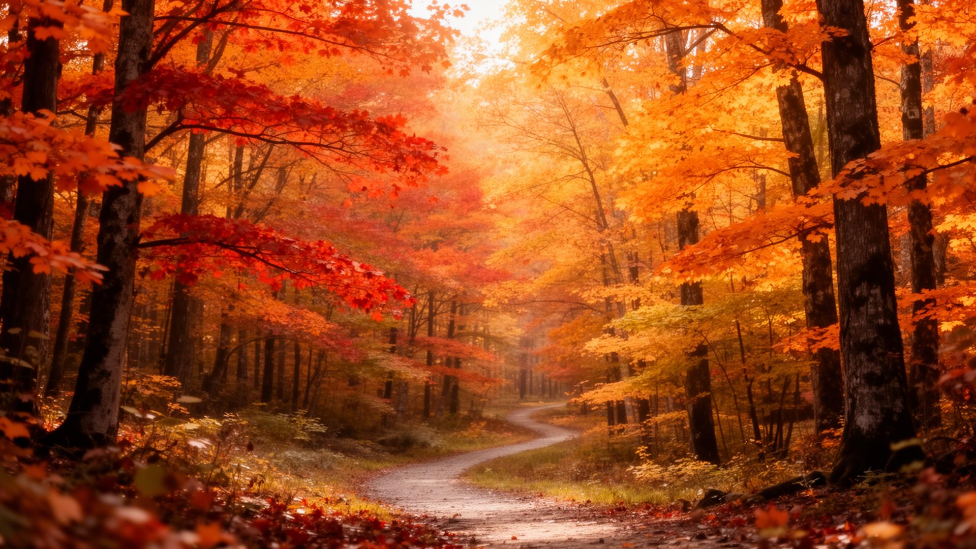 Kleurrijk herfstbos met oranje en rode bladeren - herfstvakantie
