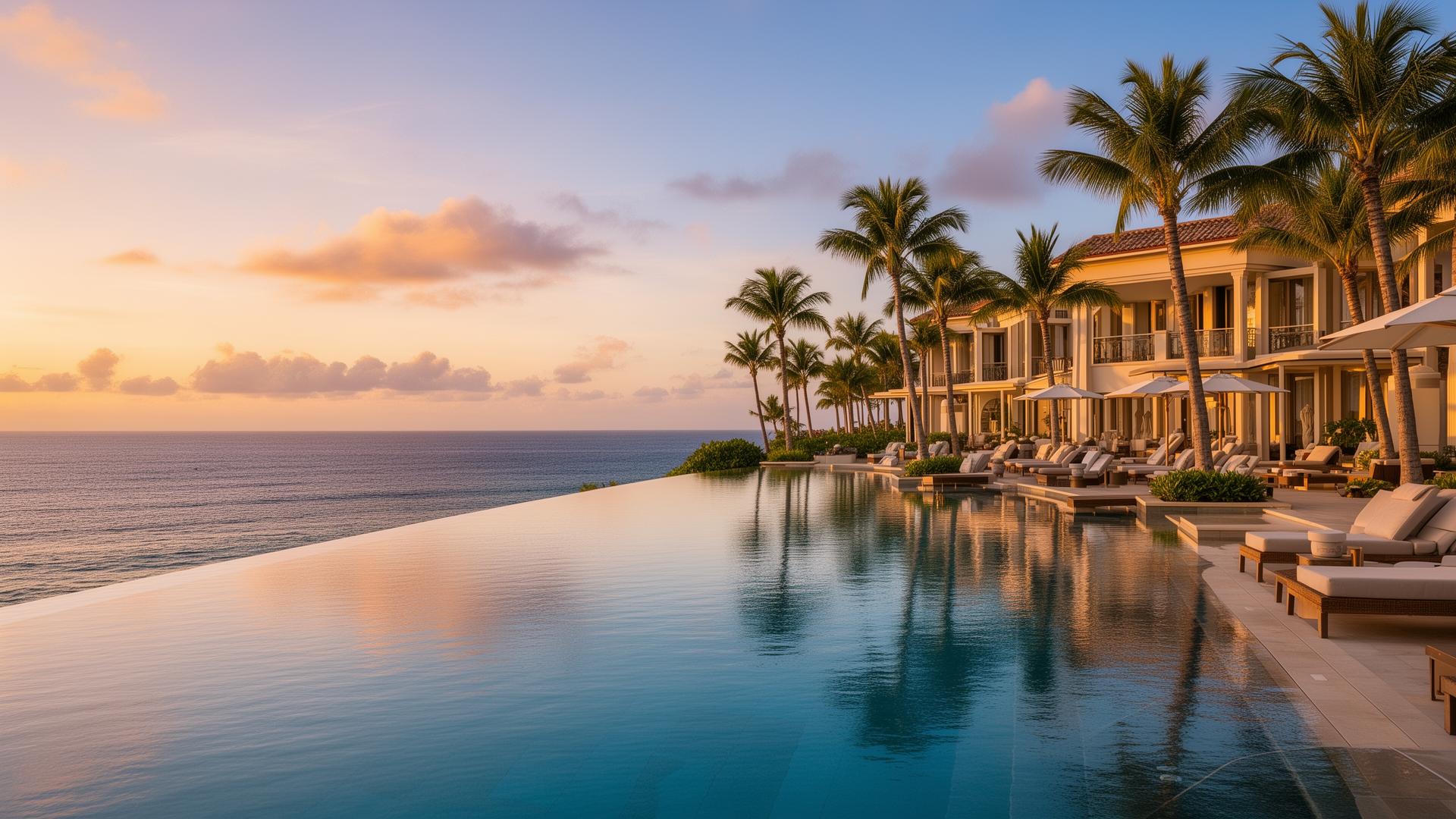 Luxe hotel met zwembad bij zonsondergang - beste hotels voor uw vakantie