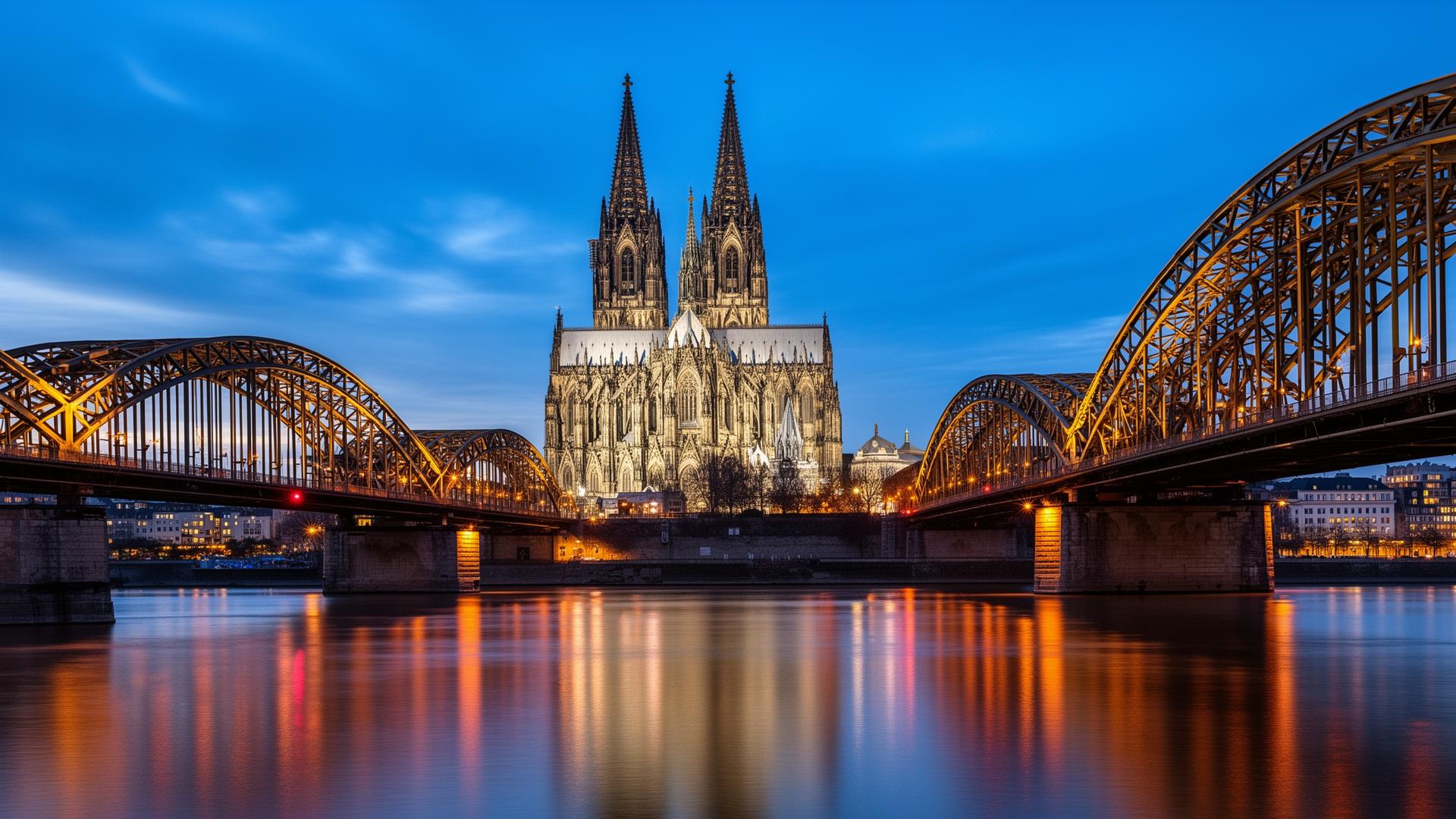 Kölner Dom en Hohenzollernbrücke bij blue hour