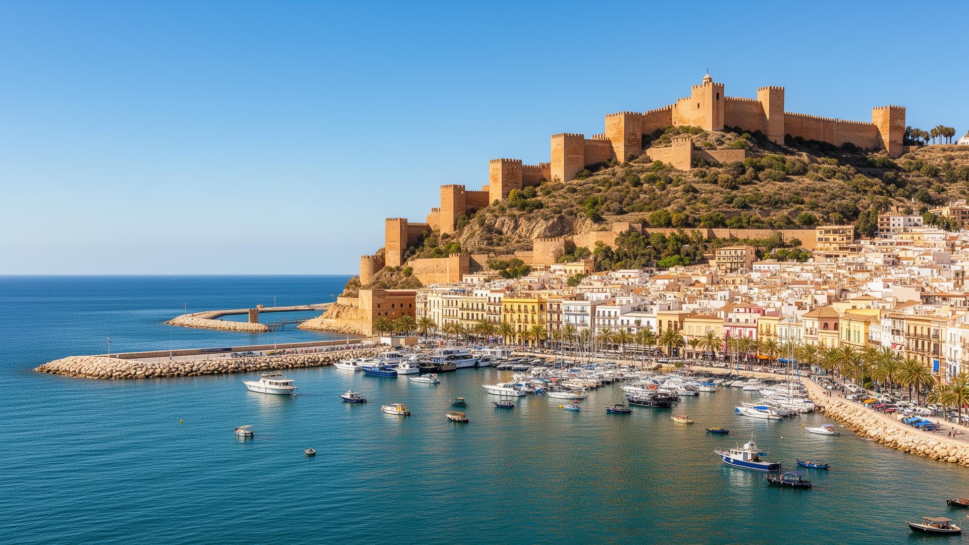 Malaga Spanje haven met Alcazaba fort