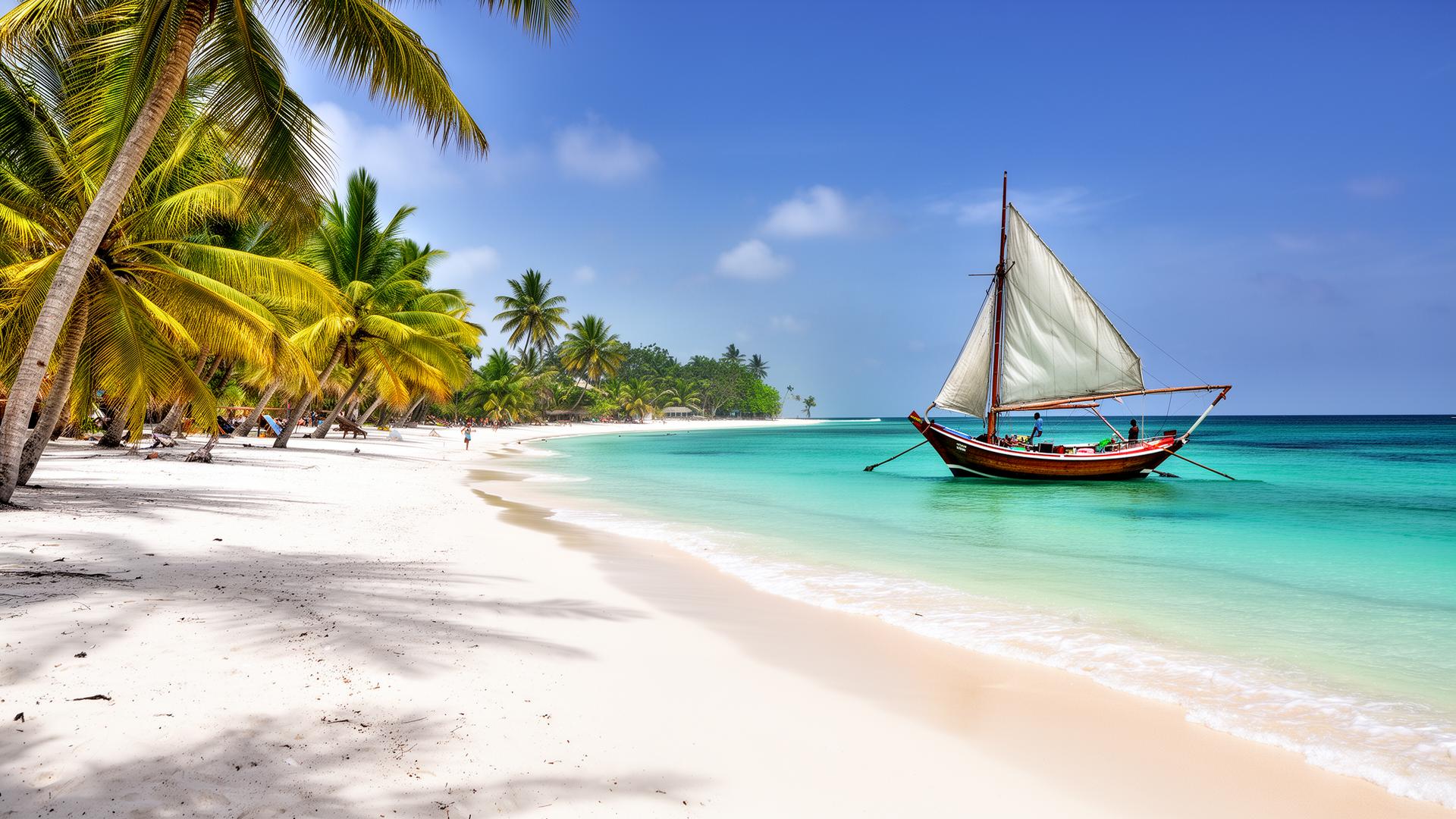 Tropisch strand bij Mombasa Kenia met wit zand en palmbomen