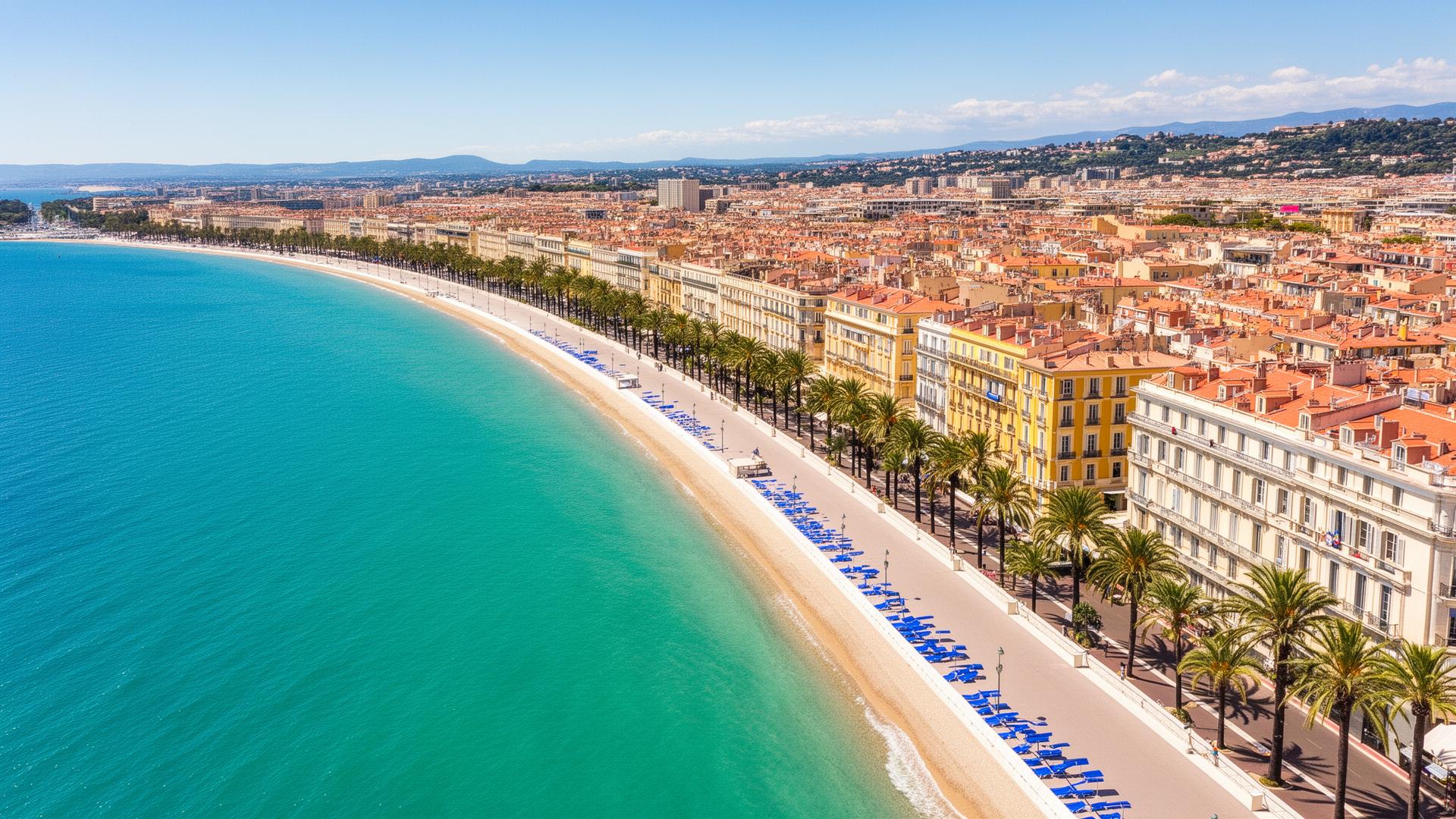 Nice Promenade des Anglais en Baie des Anges luchtfoto