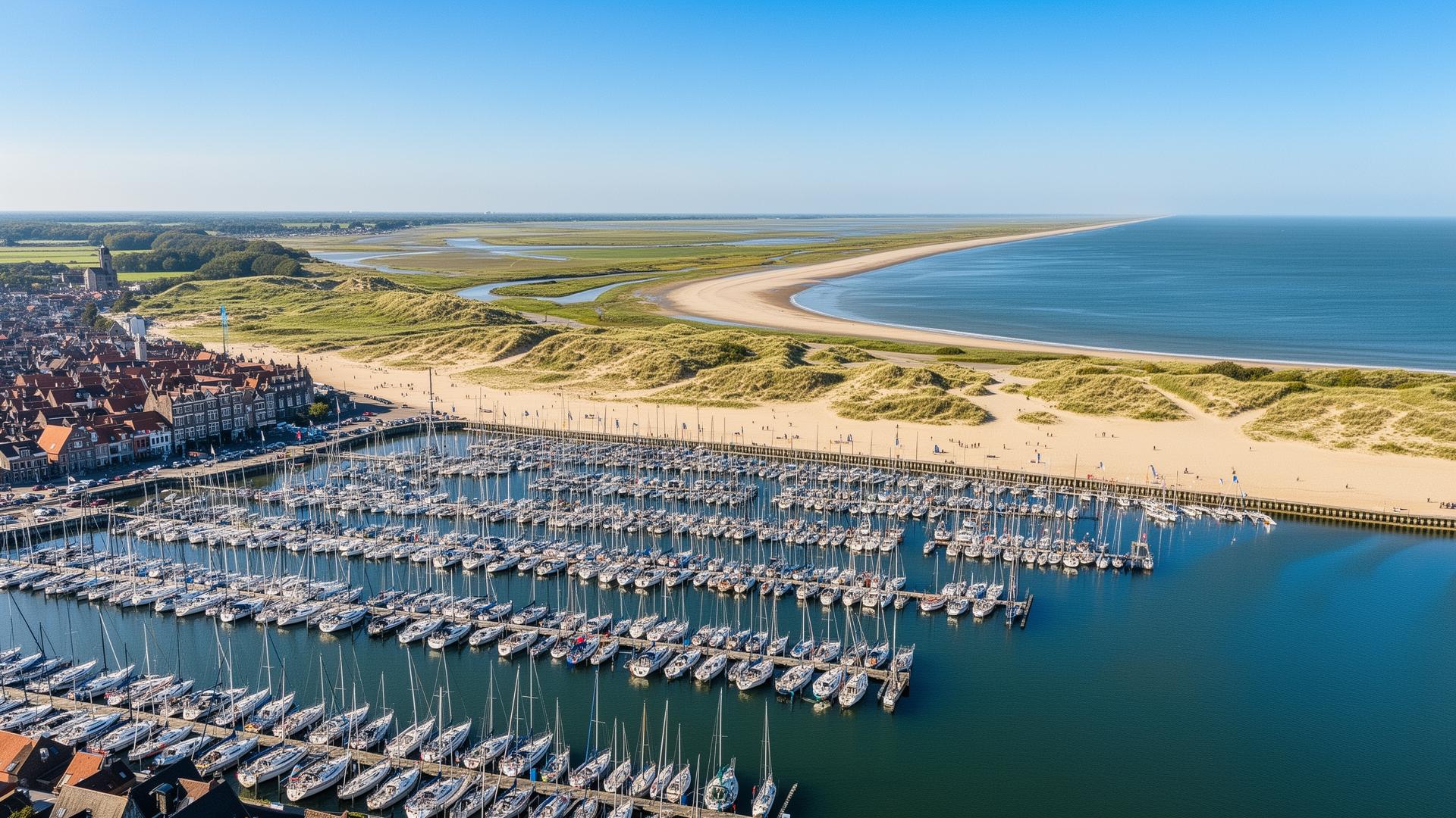 Jachthaven en strand van Nieuwpoort aan de Belgische kust