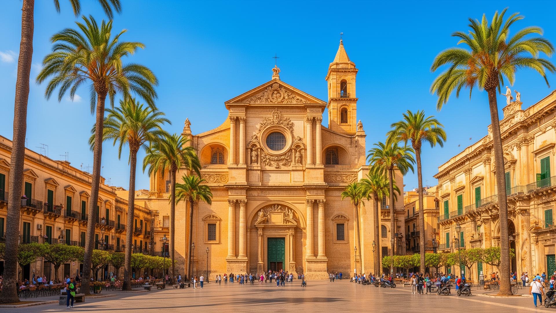 Palermo Sicilië kathedraal met palmbomen