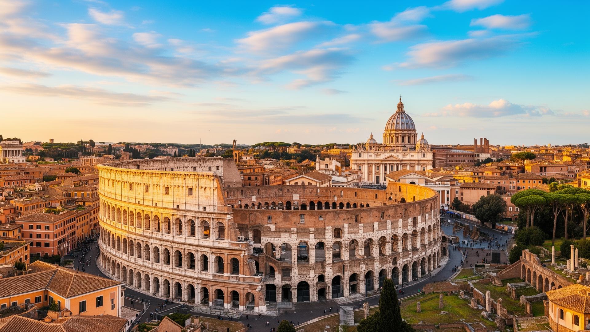 Rome stedentrip 2026 - Colosseum en Sint-Pietersbasiliek bij zonsondergang