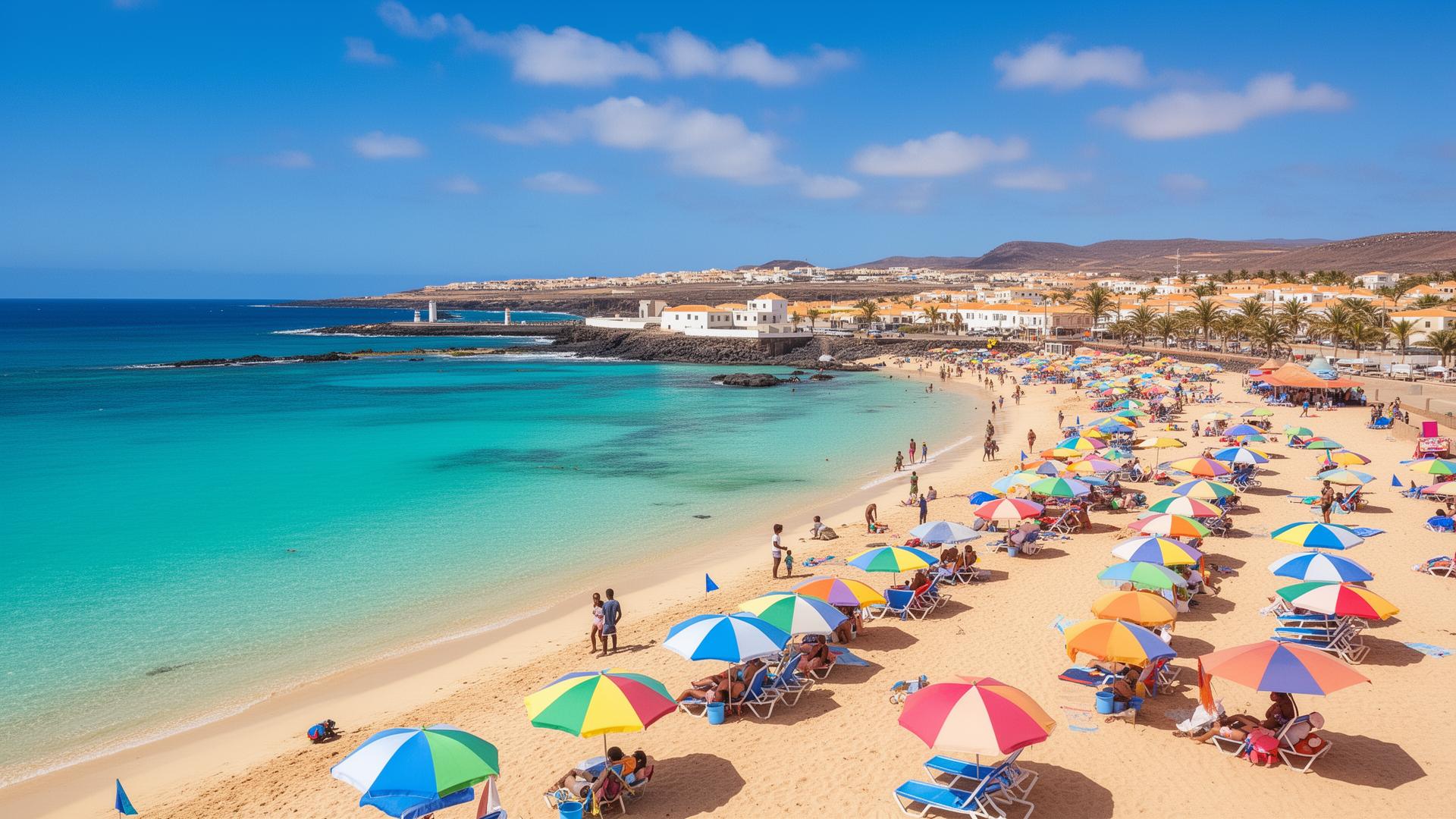 Sal Kaapverdië Santa Maria strand met kleurrijke parasols 2026