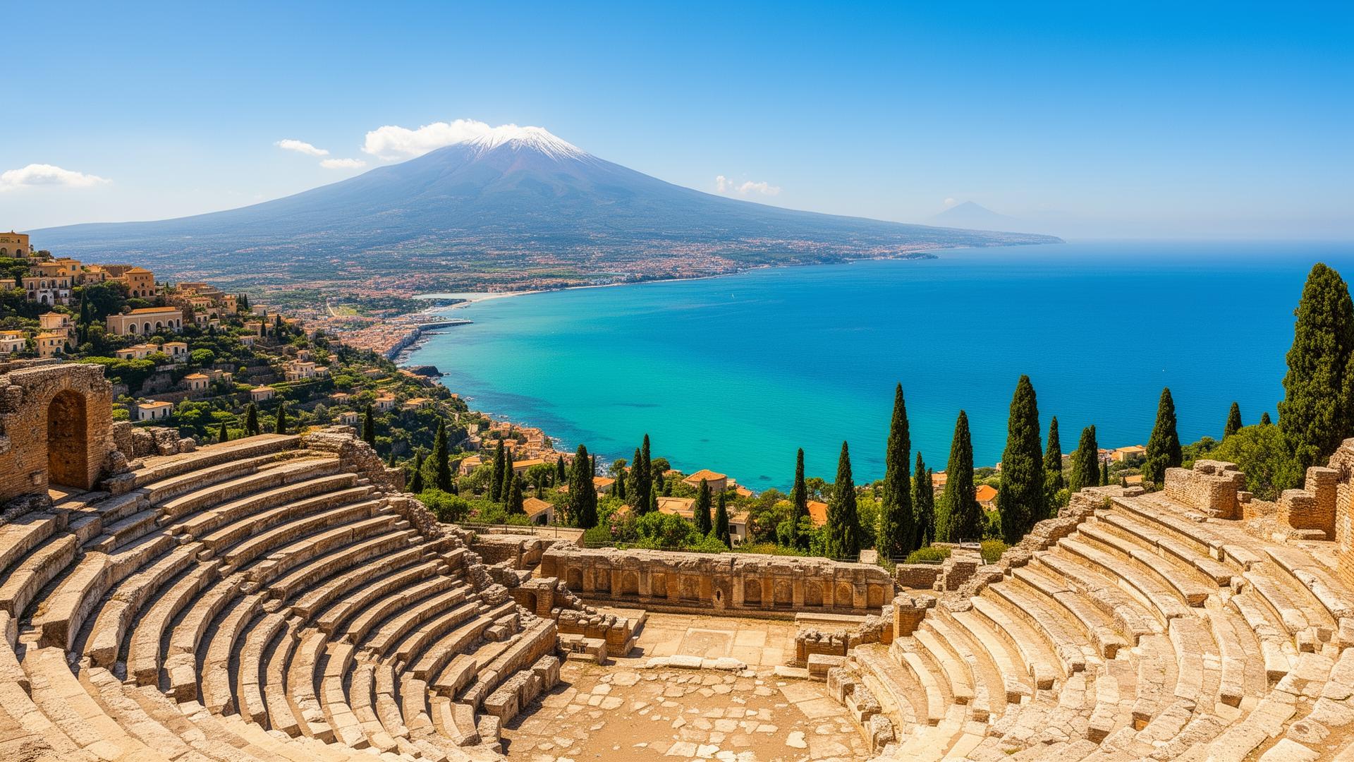 Sicilië met Etna vulkaan en Taormina