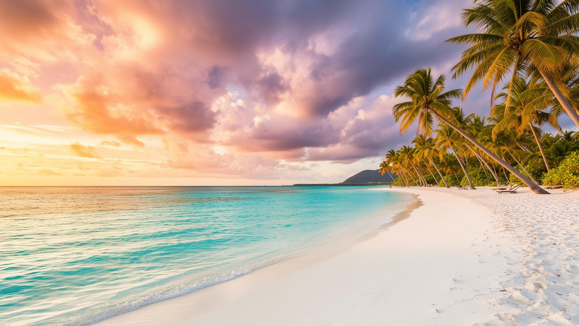 Paradijselijk tropisch strand met kristalhelder turquoise water en palmbomen - strandvakanties