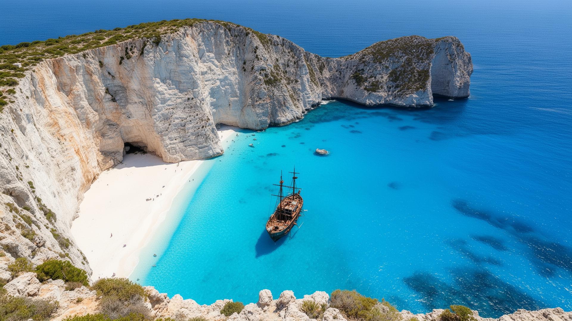 Navagio Beach scheepswrakstrand op Zakynthos met turquoise water