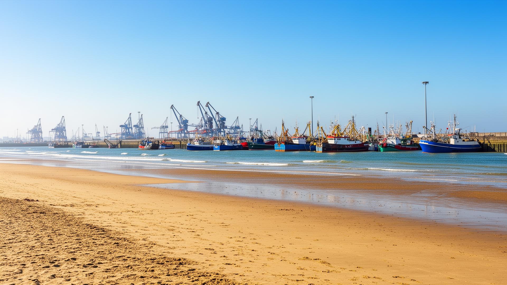Haven en strand van Zeebrugge aan de Belgische kust